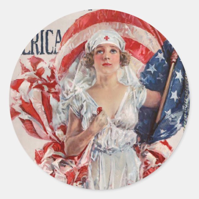 Pegatina Redonda Unión Patriótica de Estados Unidos - Cruz Roja (Anverso)