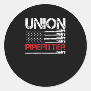 Pegatina Redonda Union Pipefitter Union Strand USA Bandera American