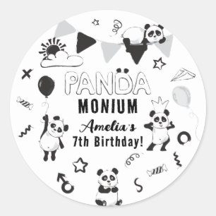 Pegatina Redonda Unisex Diversión Panda-Monium Kids Fiesta de cumpl