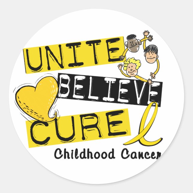 Pegatina Redonda UNITE BELIEVE CURE Children Cancer (Anverso)