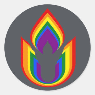 Pegatina Redonda Universalismo LGBTQ Universalismo flamando cáliz
