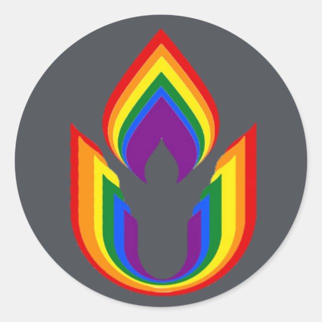 Pegatina Redonda Universalismo LGBTQ Universalismo flamando cáliz (Anverso)
