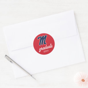 Pegatina Redonda Universidad de Misisipi   Script M