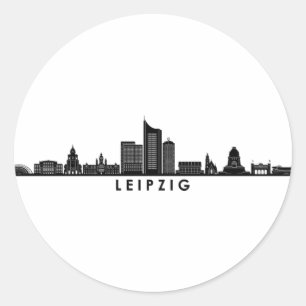 Pegatina Redonda Universidad LEIPZIG Alemania Línea Skyline Silhou