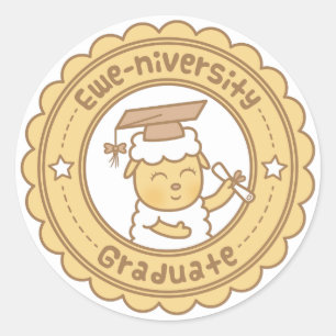 Pegatina Redonda Universidad Oveja Cute Graduada Humor Pun