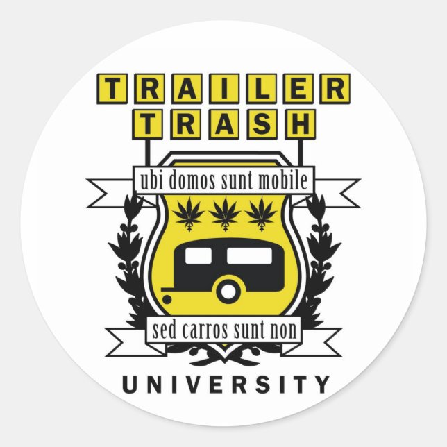PEGATINA REDONDA UNIVERSIDAD TRAILER TRSH (Anverso)