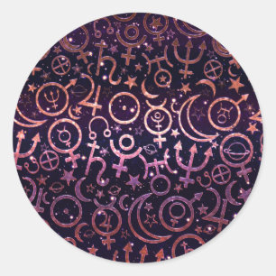Pegatina Redonda Universo Espacial Planetario Brillante Morado