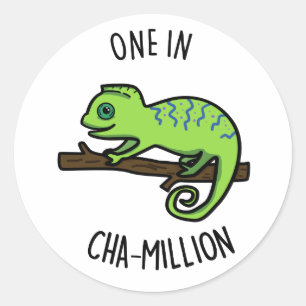 Pegatina Redonda Uno en Cha-Million Gracioso Chameleon Pun