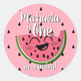 Pegatina Redonda Uno en Melón Chica Primer Día Rosa