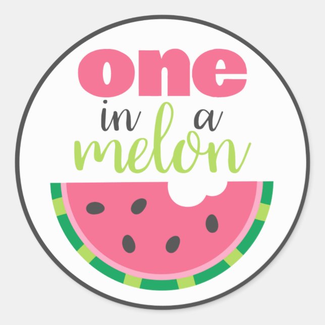 Pegatina Redonda Uno en Melon Watermelon Primer Día Favor de fiesta (Anverso)