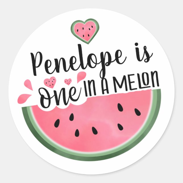 Pegatina Redonda Uno En Un Melón De Melón Cumpleaños Personalizado (Anverso)