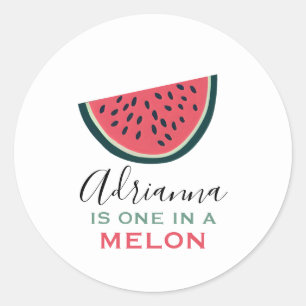 Pegatina Redonda Uno En Un Melón De Melón Cumpleaños Personalizado