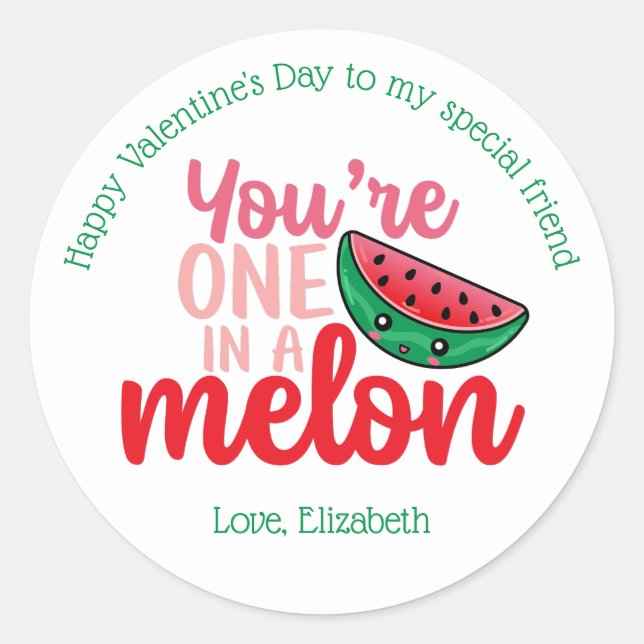 Pegatina Redonda Uno En Un Melón Divertido Pun Cute Niños El día de (Anverso)