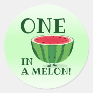 Pegatina Redonda Uno en una sandía de Melón Primer Personalizado de