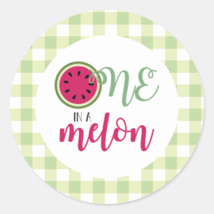 Pegatina Redonda Uno en una sandía melón de melón
