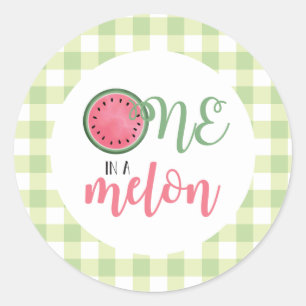 Pegatina Redonda Uno en una sandía melón de melón