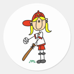 Pegatina Redonda Up at Bat Girl Baseball Player Tshirts