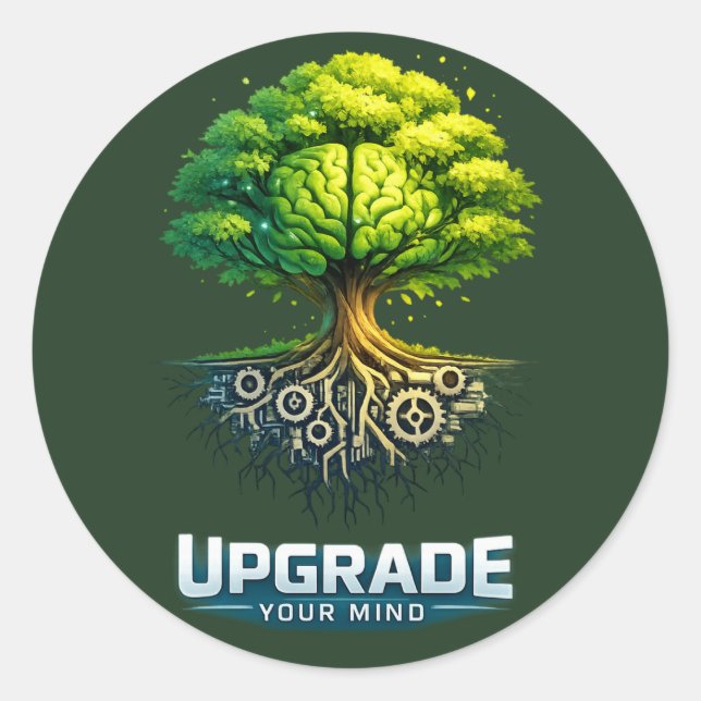 Pegatina Redonda Upgrade Your Mind Design (Anverso)
