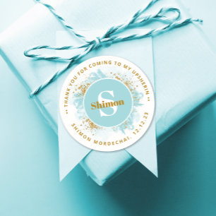 Pegatina Redonda Upsherin Gracias Monograma Watercolor Purpurina