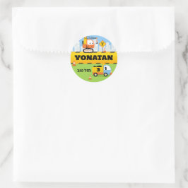 Pegatina Redonda Upsherin Personalizada Cute Construction