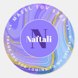 Pegatina Redonda Upsherin Personalizado Hebreo Clas de Monograma In