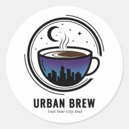 Pegatina Redonda Urban Brew City Skyline Coffee