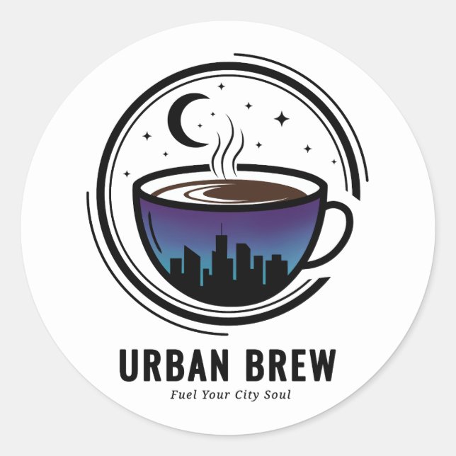 Pegatina Redonda Urban Brew City Skyline Coffee (Anverso)