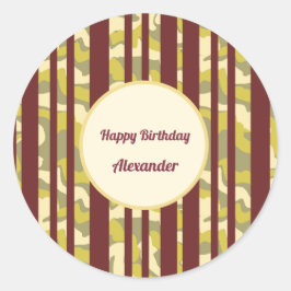 Pegatina Redonda Urban Camo Stripe Pattern Happy Birthday
