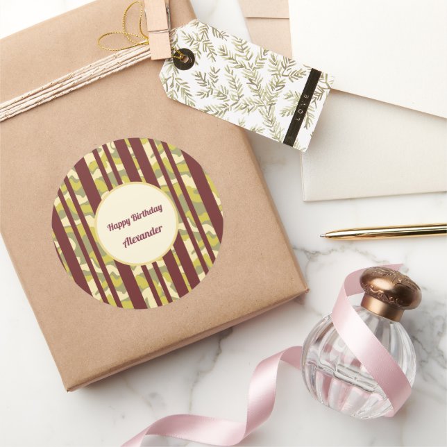 Pegatina Redonda Urban Camo Stripe Pattern Happy Birthday (Regalar)