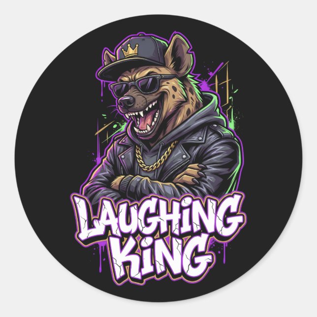 Pegatina Redonda Urban Graffiti Hyena Laughing King Wall Art (Anverso)