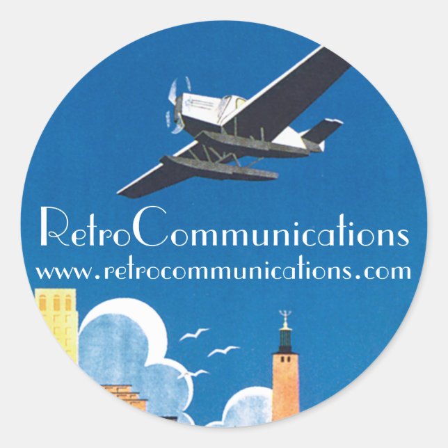 Pegatina Redonda URL de Flyg Retro (Anverso)