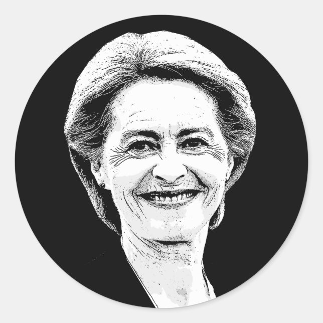 Pegatina Redonda Ursula von der Leyen (Anverso)