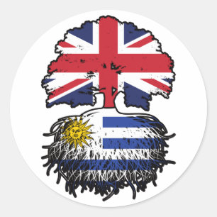 Pegatina Redonda Uruguay Uruguayo británico de bandera rota árbol b