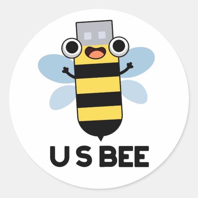 Pegatina Redonda US Bee Funny USB Technical Pun (Anverso)