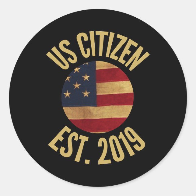 Pegatina Redonda Us Citizenship 2019 Gif American Flag Usa  (Anverso)