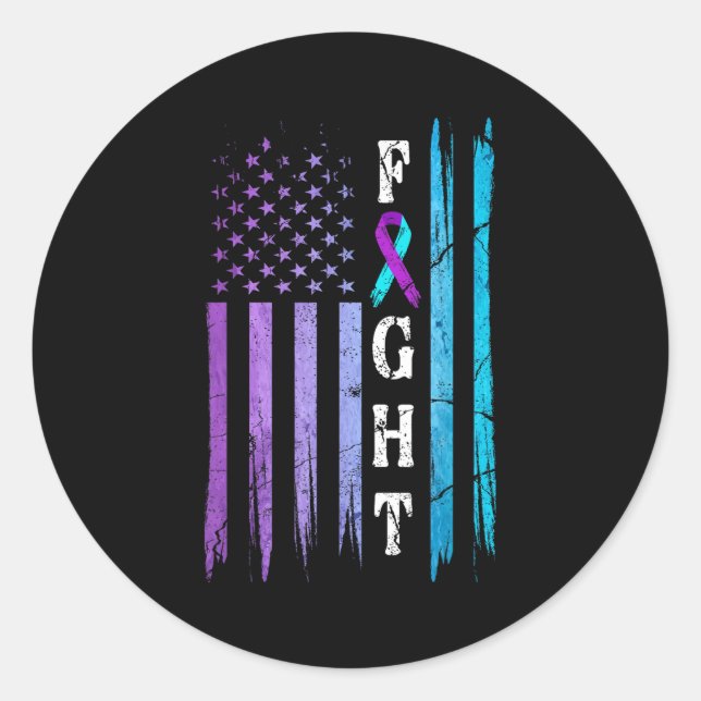 Pegatina Redonda Us Flag Suicide Prevention Awareness Fight Wear Pu (Anverso)