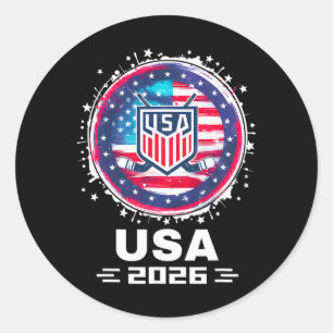 Pegatina Redonda Usa 2026 Hockey Bandera Americana Mujeres Hombres