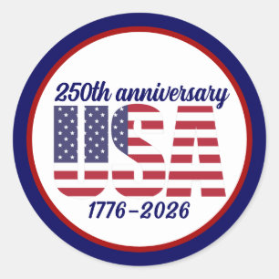 Pegatina Redonda USA 250º Aniversario Semiquincentenario 1776–2026