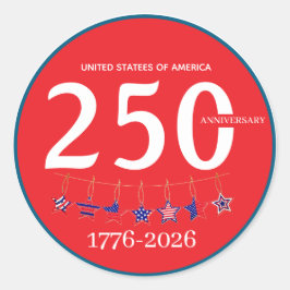 Pegatina Redonda USA 250.º Aniversario 1776-2026 Patriótico 
