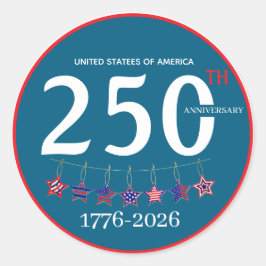 Pegatina Redonda USA 250.º Aniversario 1776-2026 Patriótico 