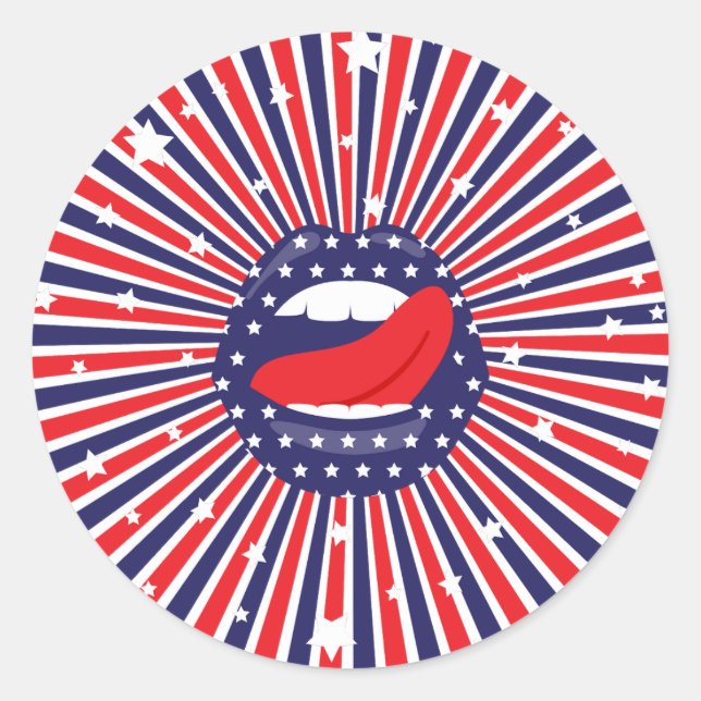 Pegatina Redonda USA 250 4th of July Patriotic Lips (Anverso)