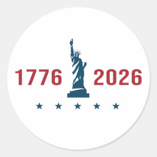 Pegatina Redonda USA 250 Patriótico 1776 2026 Estatua de la Liberta