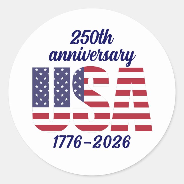 Pegatina Redonda USA 250th Anniversary Semiquincentennial 1776–2026 (Anverso)