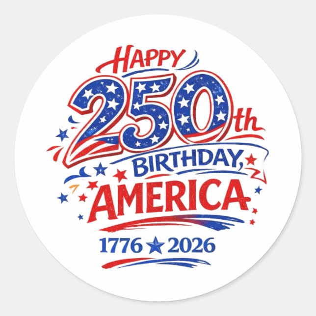 Pegatina Redonda USA America 250th Anniversary Patriotic (Anverso)