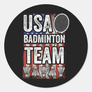 Pegatina Redonda Usa Badminton Team American Flag Funny Badminton F