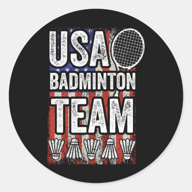 Pegatina Redonda Usa Badminton Team American Flag Funny Badminton F (Anverso)