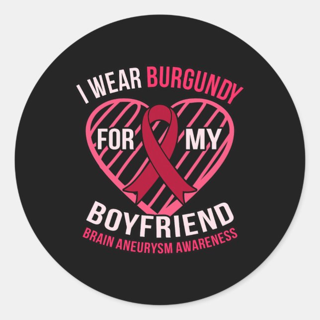 Pegatina Redonda Usa Borgoña Para Awarene Aneurysm Brain Boyfriend (Anverso)