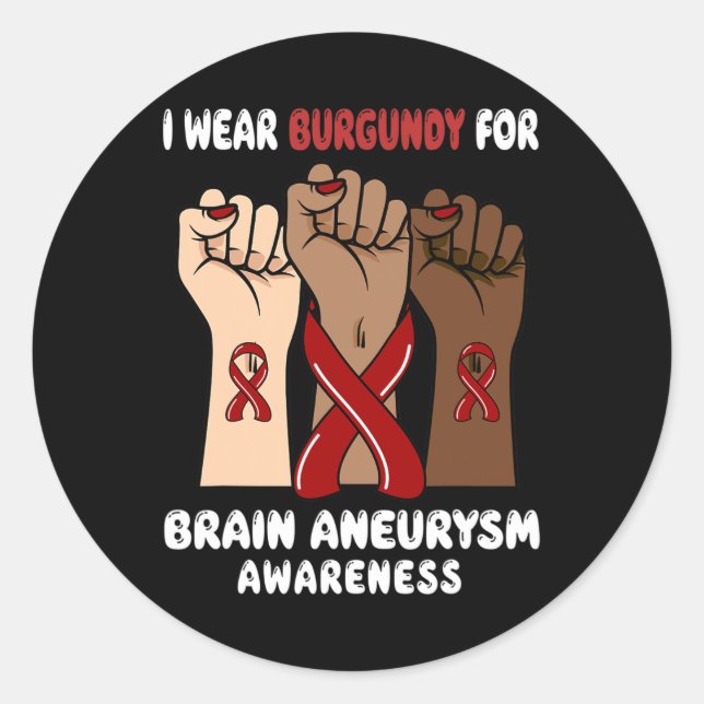 Pegatina Redonda Usa Borgoña Para Concienciar Sobre El Aneuralismo  (Anverso)