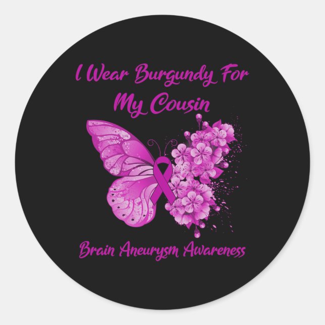 Pegatina Redonda Usa Borgoña Para Mi Primo Awarene De Aneurysmo Cer (Anverso)