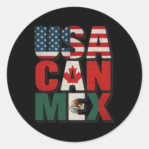 Pegatina Redonda Usa Can Mex Bandera Fútbol Norteamérica Footll Fan